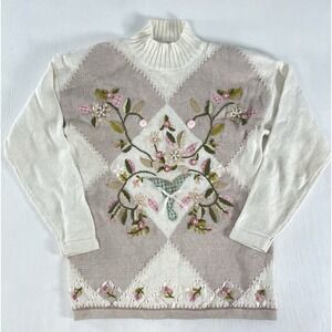 Vintage Mockneck Grandma Sweater B.p. Design Cottagecore Size M Bows Embroidered